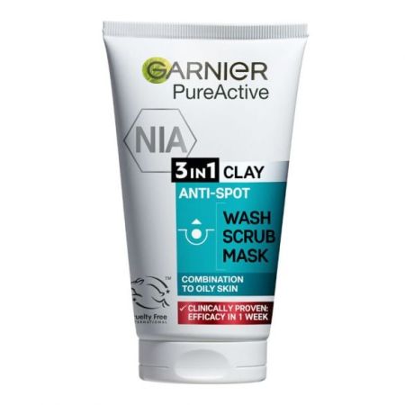 GARNIER PURE ACTIVE 3В1 Глина почистващ гел + пилинг + маска, 150 мл.