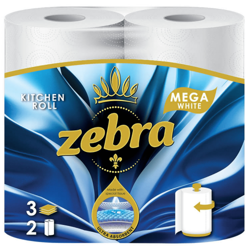 Кухненска ролка Zebra Mega White Care, 2 броя