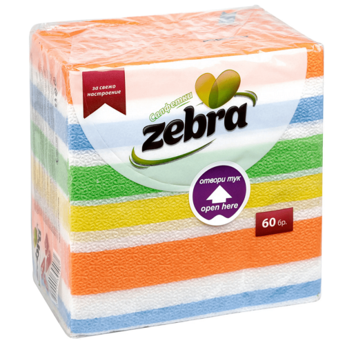 Салфетки цветни Zebra 33/33, 60 броя