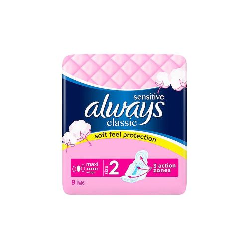 Дамски превръзки Always Classic Maxi Sensitive, 9 pads.